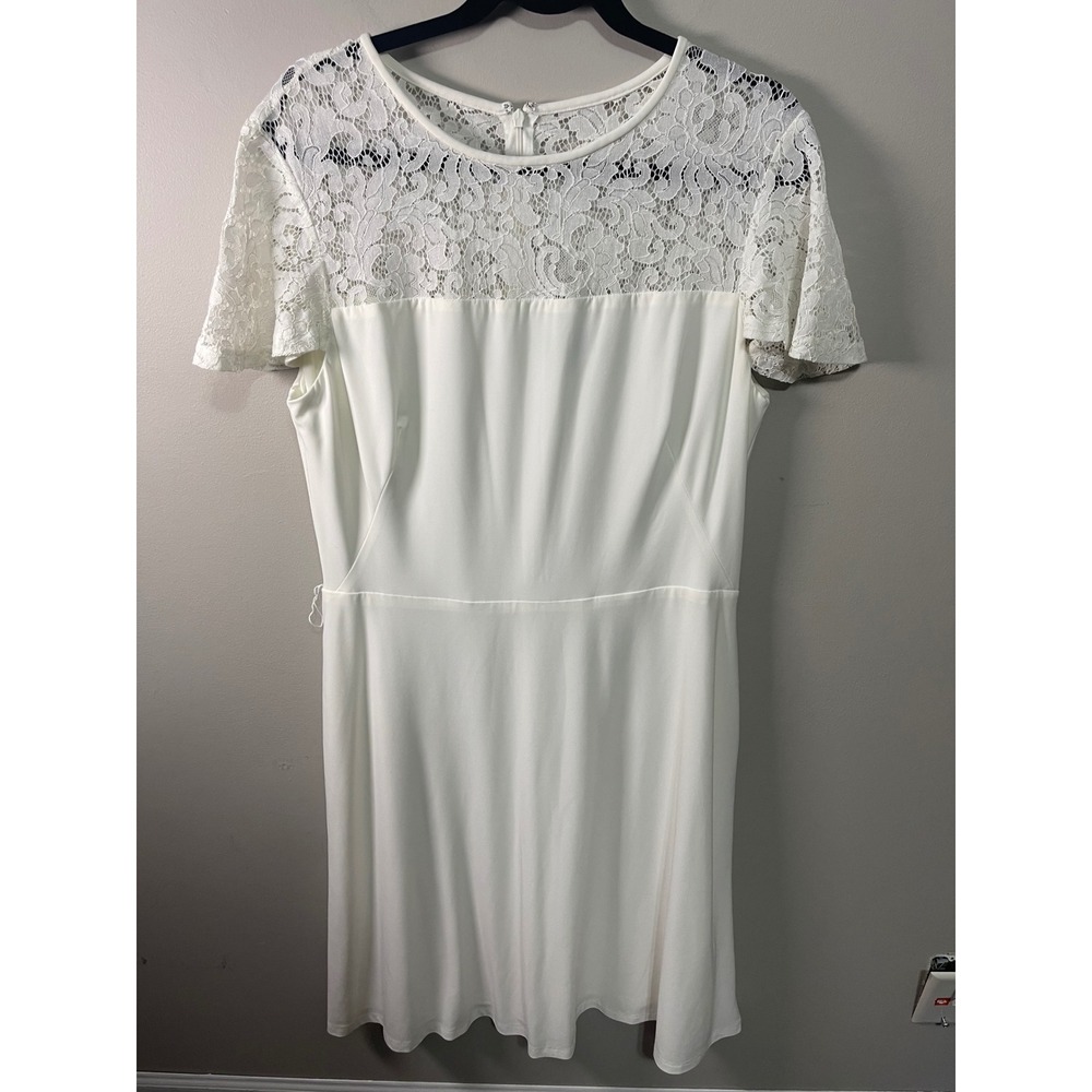 Lauren Ralph Lauren Cream White Lace Yoke Fit Flare Dress Size 14 party career
